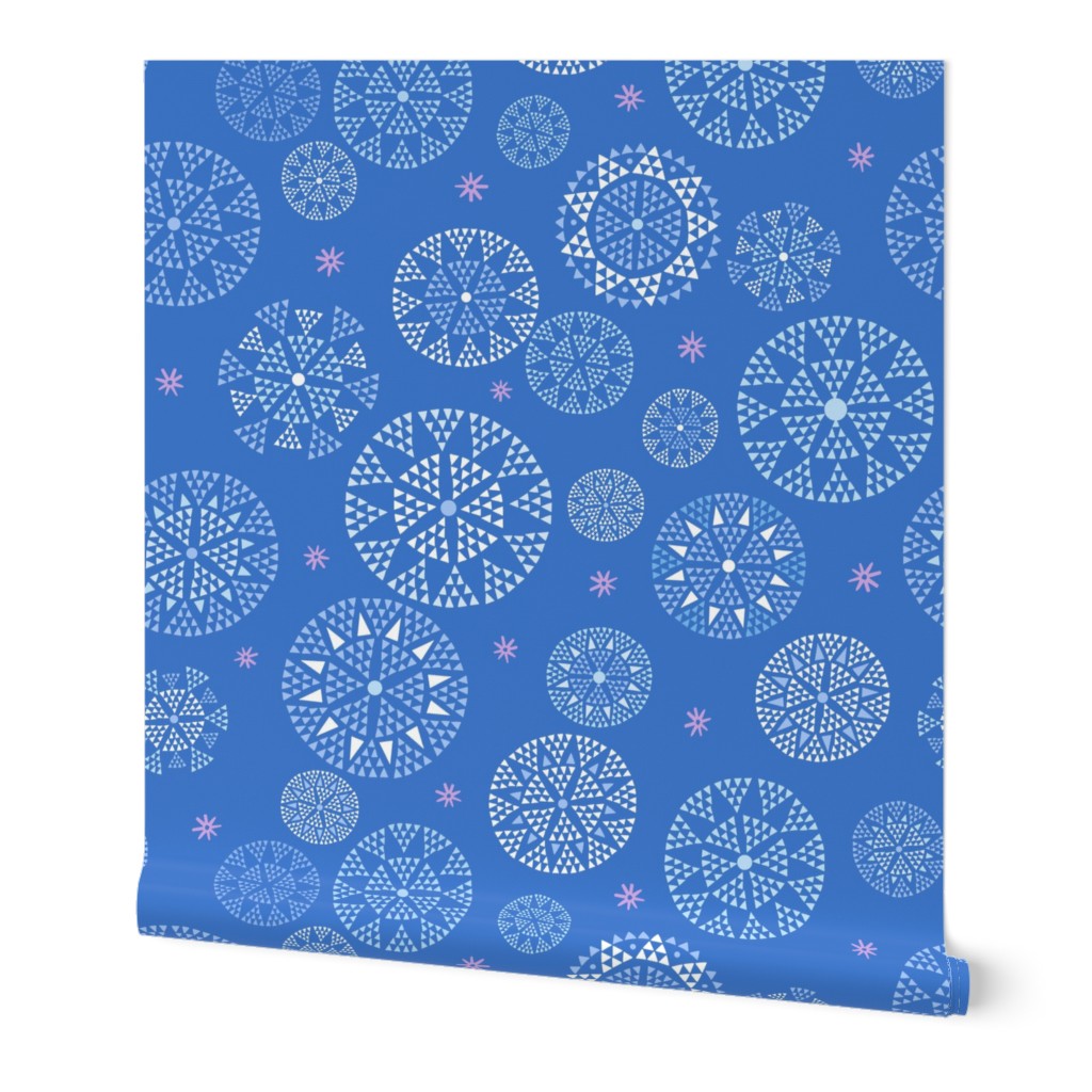 Geometric Snowflakes - blue, lavender and white Lg.