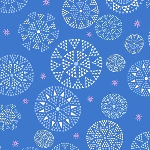 Geometric Snowflakes - blue, lavender and white Lg.