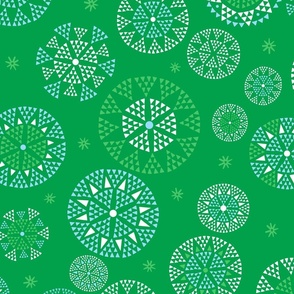  Geometric Snowflakes - Green Lg.