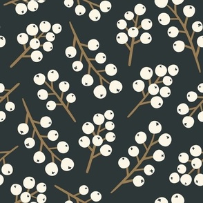 Winter berry branches - cream and black Med.