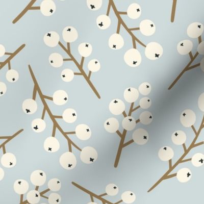 Winter berry branches - light blue-gray and cream Med.