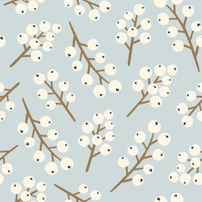 Winter berry branches - light blue-gray and cream Med.