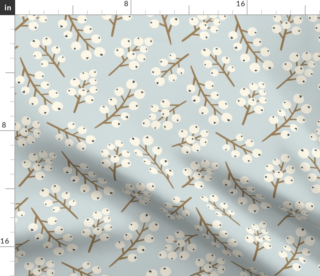 Winter berry branches - light blue-gray and cream Med.