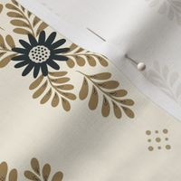 Flowers and Fronds - cream, gold and black Med.