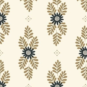 Flowers and Fronds - cream, gold and black Med.