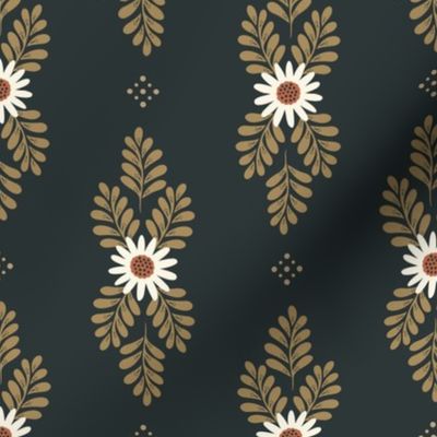 Flowers and Fronds - black and gold Med.