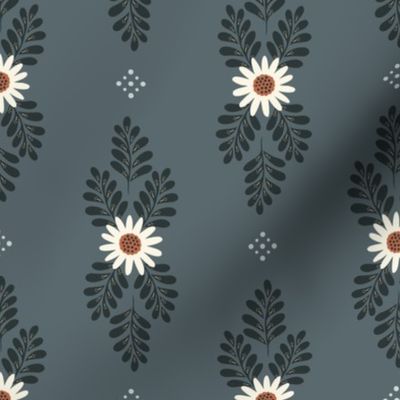 Flowers and Fronds - Slate Gray