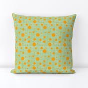 orange dots on green linen texture