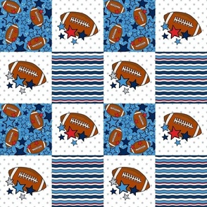 Smaller Patchwork 3" Squares Team Spirit Football in Tennessee Titans Colors Blue Navy Red and Silver for Cheater Quilt or Blanket
