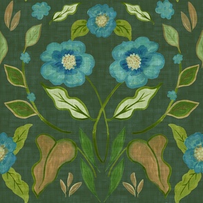 Jade Green Floral - symmetrical - large - moody