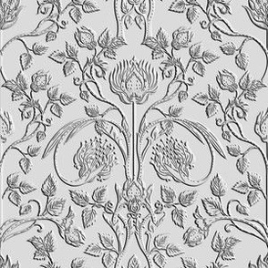 Arts and Crafts Floral Foliage Damask Embossed on Eggshell White