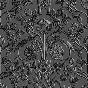 Arts and Crafts Floral Foliage Damask Embossed on Dark Charcoal