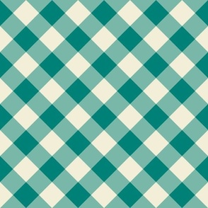 LARGE-Christmas Diagonal Gingham-Turquoise & cream