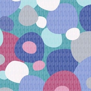 410 -  Large scale unicorn palette of purple, pink, turquoise and blue geometric organic irregular hand cut wonky bubbles in graphic bokeh style for curtains, table runners, table cloths and duvet covers.