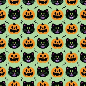 black cat jackolantern on light green large