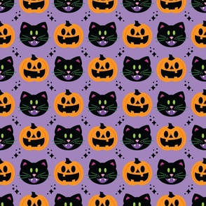 black cat jackolantern on light purple large