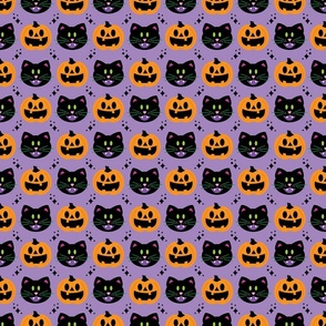 black cat jackolantern on light purple medium