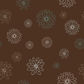 Brown Background with Line Art Flowers