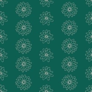 Green Background with Tan Line Art Flowers in Vertical Stripes