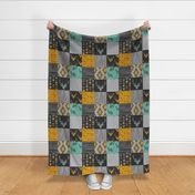 Dad Deer and Fox Quilt - teal, gold, black
