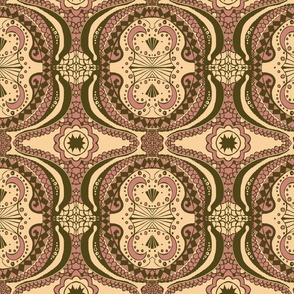  Medieval Scales and Harlequin Damask peach bronze