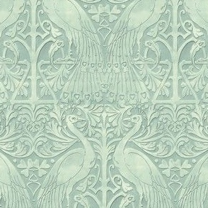 1903 Vintage Art Nouveau Light Copper Patina Peacock Tiles from Barcelona - Original Colors