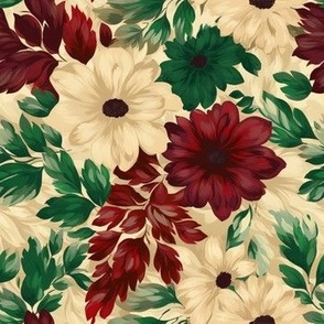 Oil-Painted Christmas Roses in Burgundy, Emerald, and Ivory