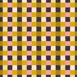 pink, gold and dark brown irregular gingham check | large