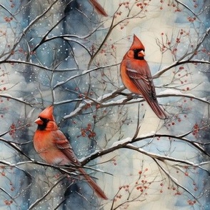 Cardinals in the Snowy Woods