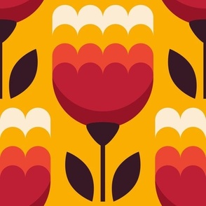 2768 A Large - Midcentury tulips, yellow red