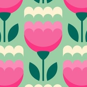 2768 D Medium - Midcentury tulips, pink green