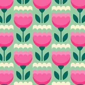 2768 D Small - Midcentury tulips, pink green