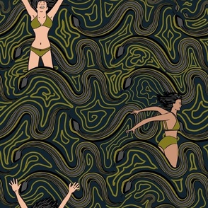 Women Swimming in a Sea of Garter Snakes