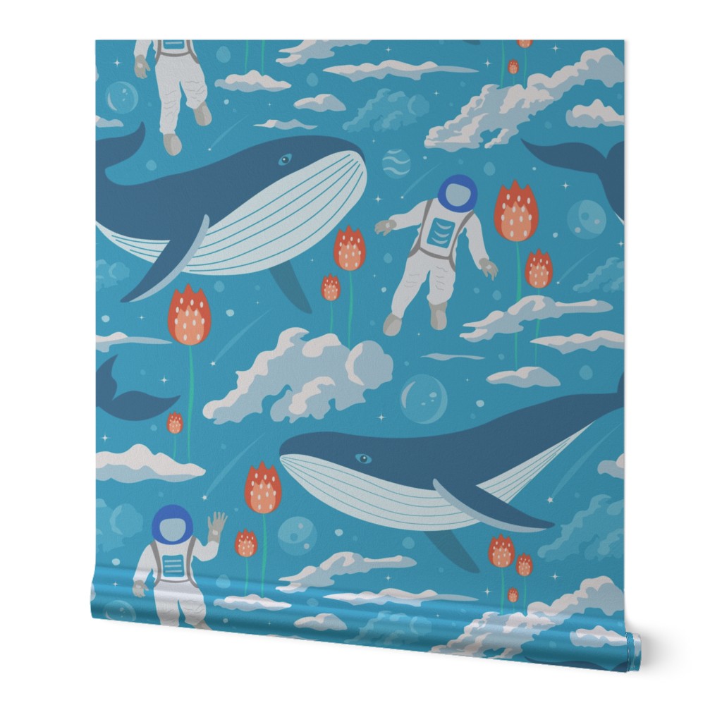 Blue Whale and Astronaut in the Clouds Surreal