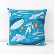 Blue Whale and Astronaut in the Clouds Surreal