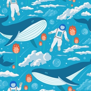 Blue Whale and Astronaut in the Clouds Surreal