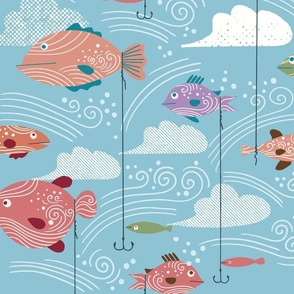 Fish Fabric, Wallpaper and Home Decor