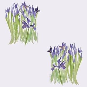 Watercolor Provence Dutch iris bouquet in rich purple on soft lavender