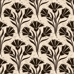 Block Print Carnations in Beige & Brown