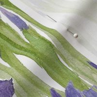 Watercolor Dutch Iris, hand painted in Rich deep purple and matcha green foliage for cottagecore