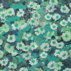 Large // Hand Painted Daisies Teal Blue