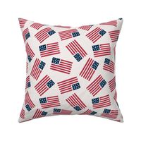 Stars and stripes american flag with raw edges - freehand usa patriot design vintage red navy blue on ivory