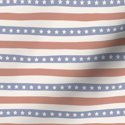 Stars and stripes 4th of July American patriot striped abstract design vintage faded red and blue on ivory