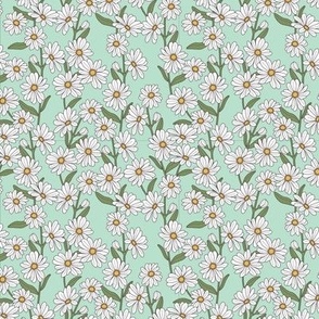 Little marguerite daisies - springtime blossom garden boho daisy floral design with stem and leaves white yellow green teal SMALL