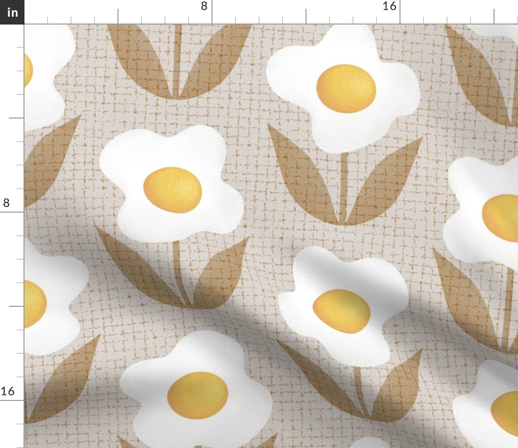 Fried Egg Flowers Retro Geometric Kitchen in Neutral Tan Brown