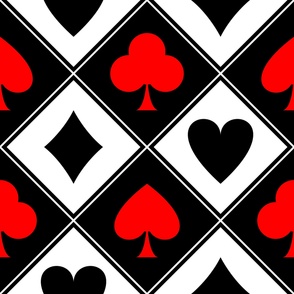 Black Diamond ›› playing card suits in red, black and white (reversed colours) ››