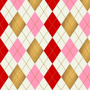 MEDIUM • RETRO CHRISTMAS KNITTED ARGYLE PATTERN • 1.  PINK RED GOLD