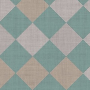 Linen Diamond Checkers in Dusty Blue, Beige and Light Grey