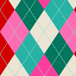 LARGE • RETRO CHRISTMAS KNITTED ARGYLE PATTERN • 5.  PINK RED TEAL GREEN