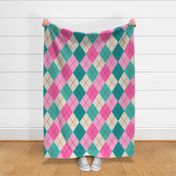 LARGE • RETRO CHRISTMAS KNITTED ARGYLE PATTERN • 6.  PINK RED TEAL AQUA  #Christmasbarbiecore #modernchristmas